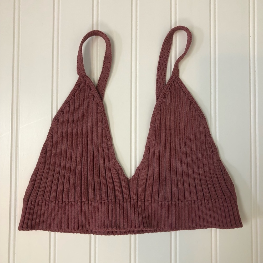 Zara Ribbed Knit Maroon Bralette Crop Top Size Small